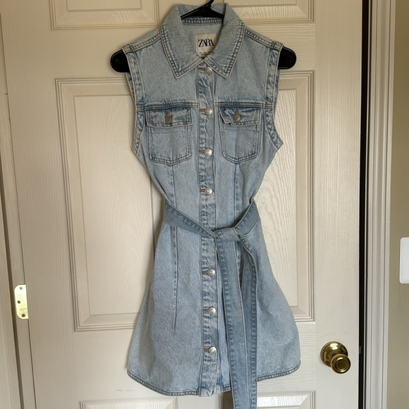 ZARA Denim Belted Dress - Picture 3 of 5